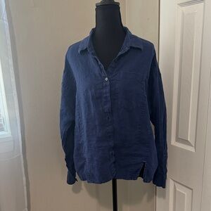 Vineyard Vines Navy Blue Button-Up Shirt Linen